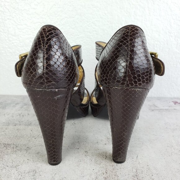Coach Ivanah Python Sandals Heels Leather Snakeskin Chestnut size 9.5B - Picture 12 of 15